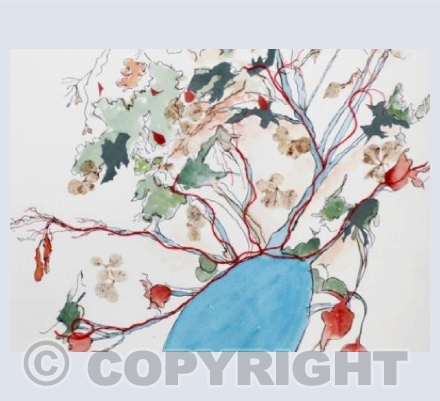 Rose hips in blue vase