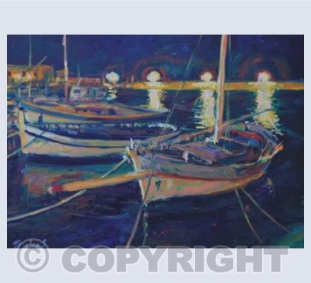 Provence harbour at night.