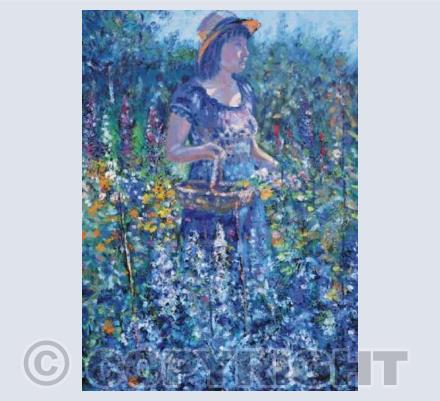 Blue dress, blue delphiniums.