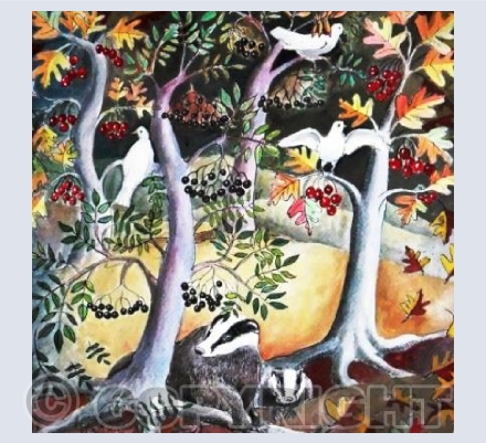 Badgers In Autumn Wood