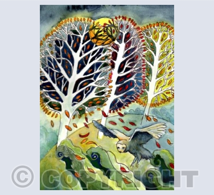 Owl and harvest moon