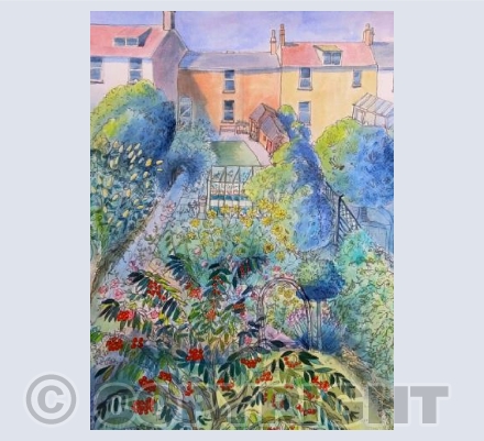 Garden with cherry tree