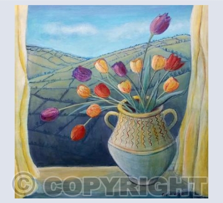 Tulips with landscape