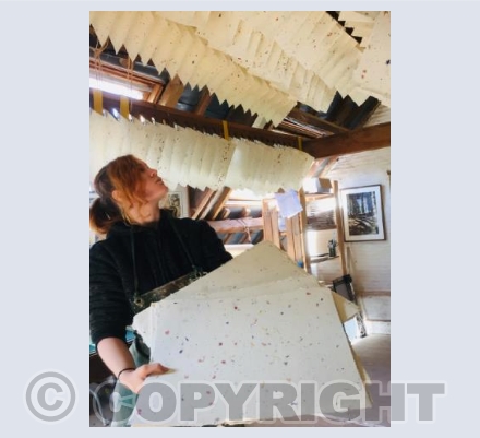 Petal paper drying in the loft at Pitt Mill