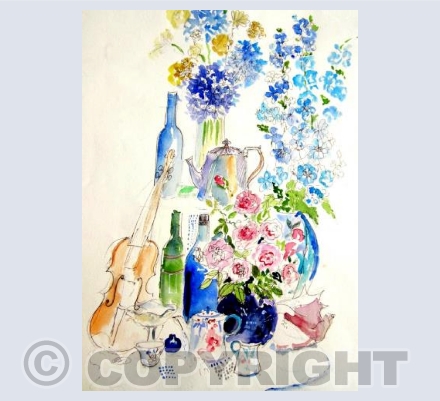 Violin and flowers