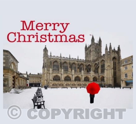 Red Umbrella. Bath Abbey.