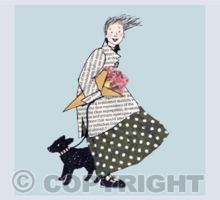 Windy Day Lady on Blue