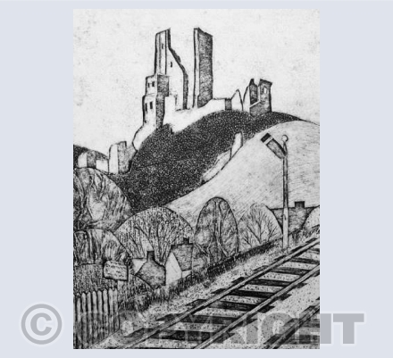 Collagraph Corfe Castle Station 