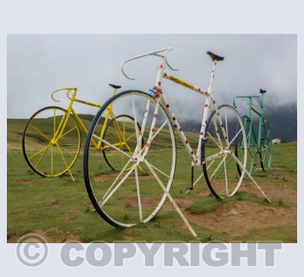 Bike statues in the clouds, Col D'Aubisque