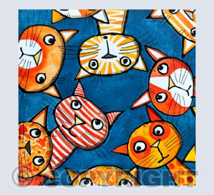 Orange cats on blue