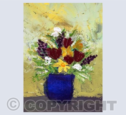 Spring Flowers in Blue Jug