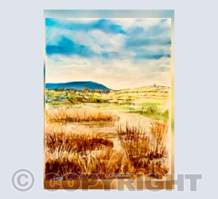Lake Burwain with  Pendle in watercolour