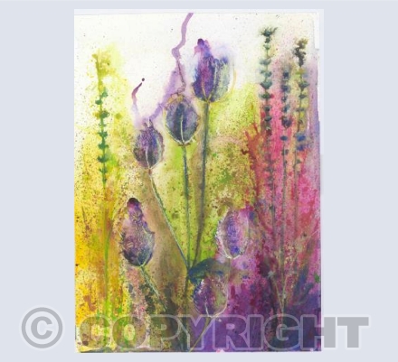 Magenta Sunnyside Teasel and Hollyhock