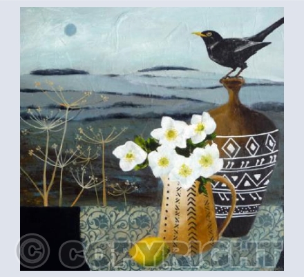 Blackbird & Hellebores