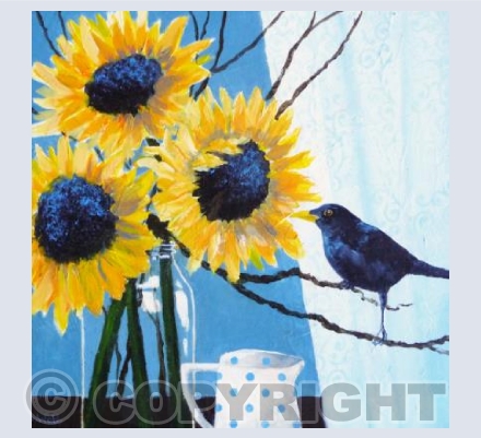 Blackbird & Sunflowers