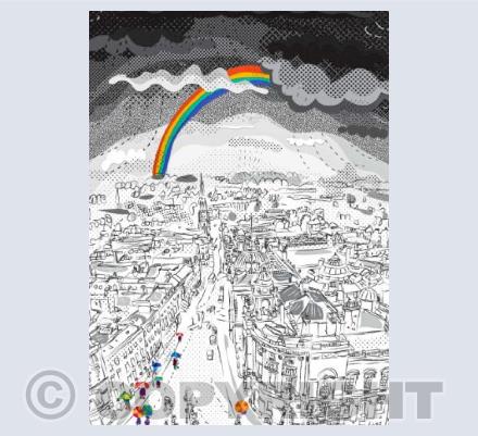 No.27 Waiting for the Bus with Rainbow