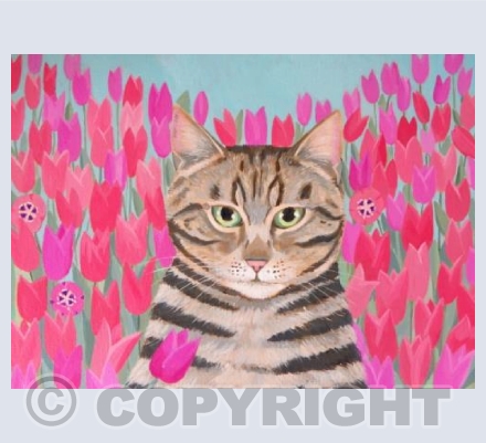 Tabby with Tulips