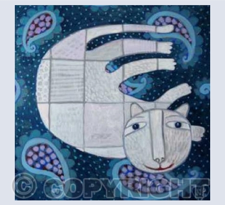 white cat on paisley