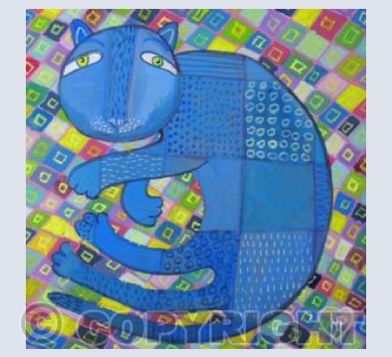 blue cat on patchwork
