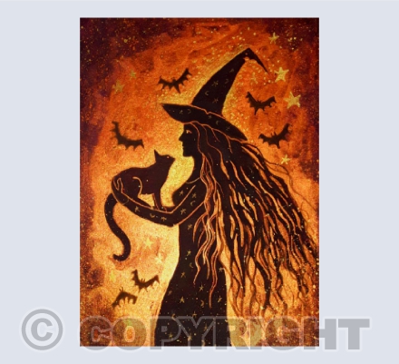 Witch and Cat card
