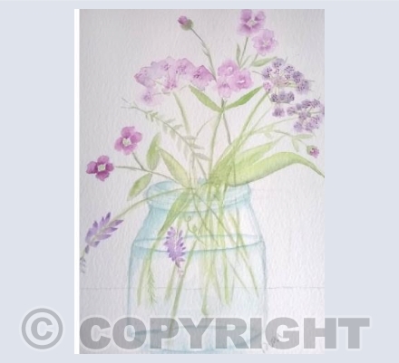 Greeting card - Wild flowers in a jam jar 