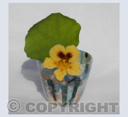 Blue vase with yellow flower