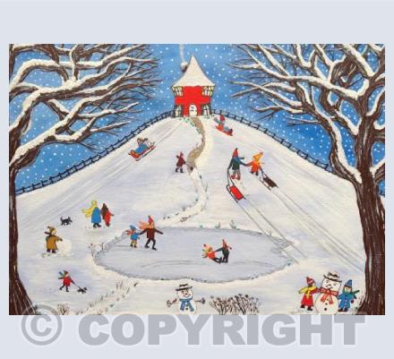 Red House On The Hill In Winter