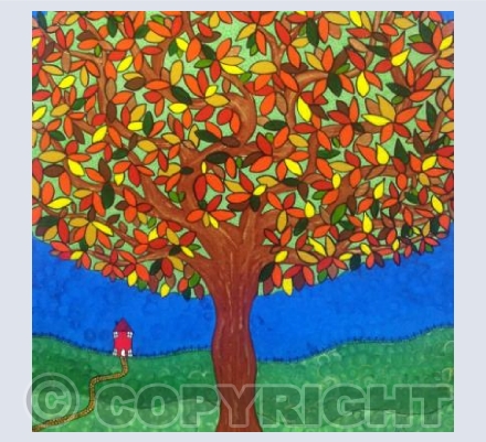 Little Red House Under The Autumn Tree