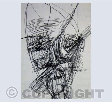 Face 3, black ink drawing