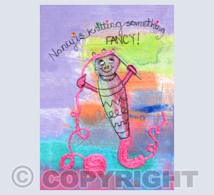 Nancy is knitting something fancy!