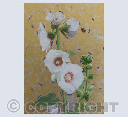 Hollihocks & Bumblebee