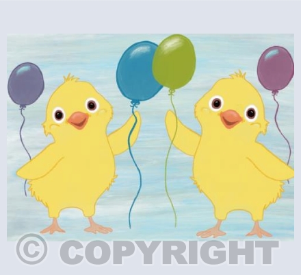 Chicks with balloons 