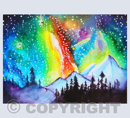 Rainbow Galaxy Over Snowy Mountains