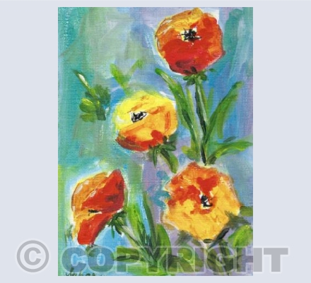 Poppies on blue/green background
