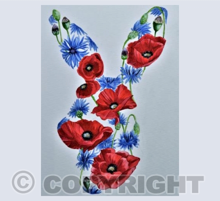 'Poppies& Cornflower Hare'