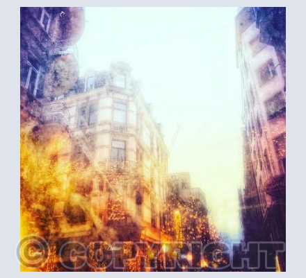 Christmas lights reflected