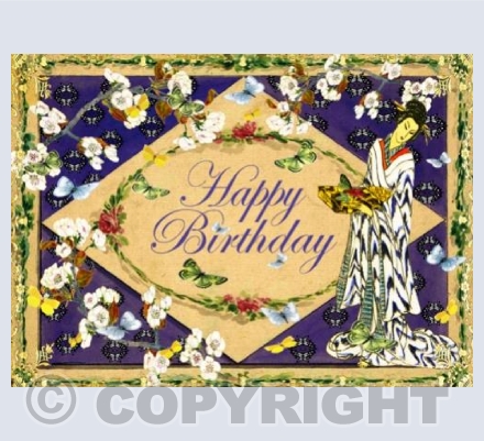 Happy Birthday; Cherry Blossom & Butterflies