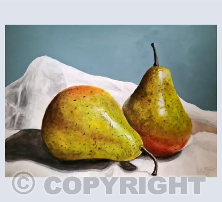 Pears on linen
