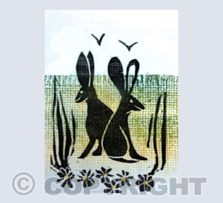 Two Hares Linocut