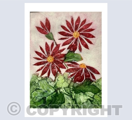 Red Floral Collagraph