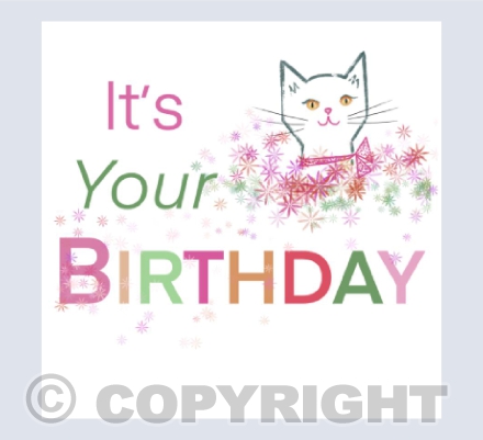 Happy Birthday Cat and Flowers