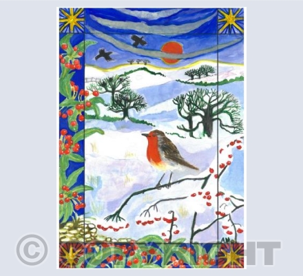 Robin with winter berries