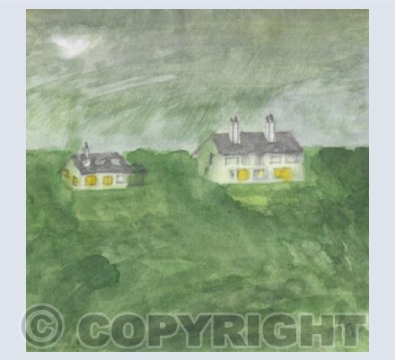 Treyarnon bay houses at dusk