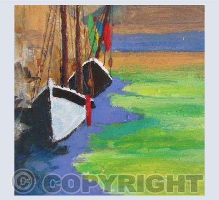 Colourful Kayaks and Barnabas , a St Ives Mackerel Driver