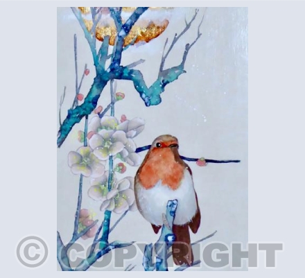 Robin and spring blossom