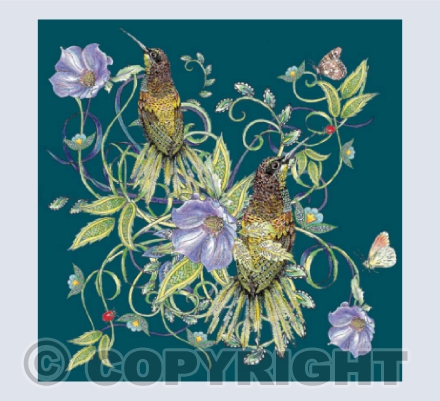 Botanical Birds and Flowers Green