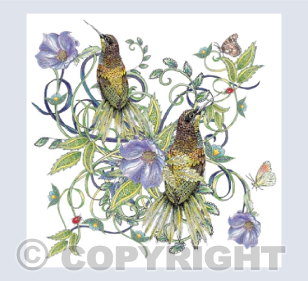 Botanical Birds and Flowers White