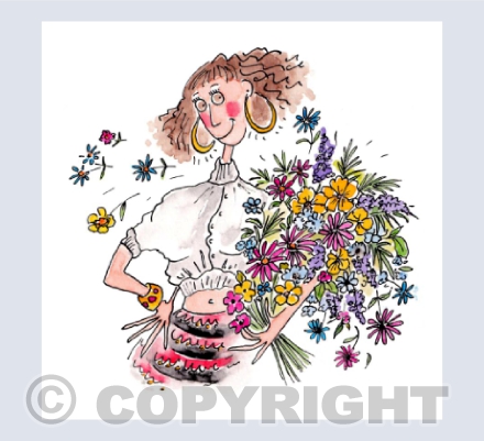 Lady with a large bouquet of flowers - BLANK