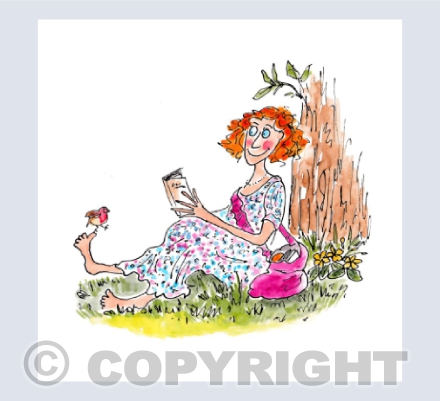 Lady reading, countryside, Robin