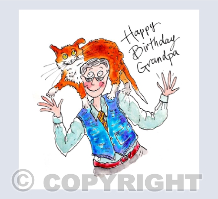 Older man with ginger tom cat - Happy Birthday Grandpa